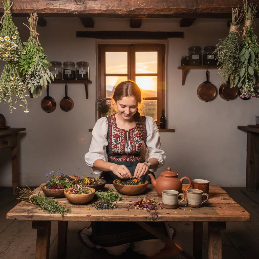 Kvetinová zmes byliniek pripravená na sušenie v slnečných lúčoch